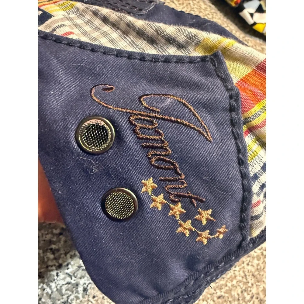Yangguan Patchwork Flat Cap Navy Blue Plaid Ivy Newsboy Hat Mixed Pattern Star